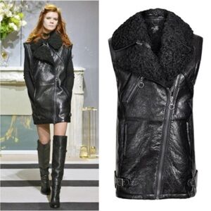 H&M Women’s Autumn Limited Edition Leather & Faux Fur Moto  Vest Black M